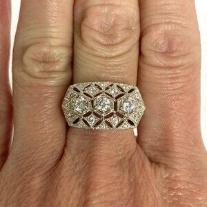 Sterling Silver 925 MEDA Multi Stone Round CZ Vintage Style Band Ring Sz 6.75